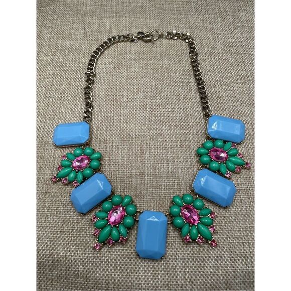 J.Crew Vintage Blue, Green, Pink Floral And Gem Necklace - Picture 8 of 9